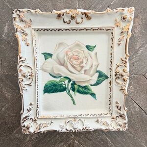 Vintage Style Ornate Ceramic Floral Rose Wall Art 7X7.5"